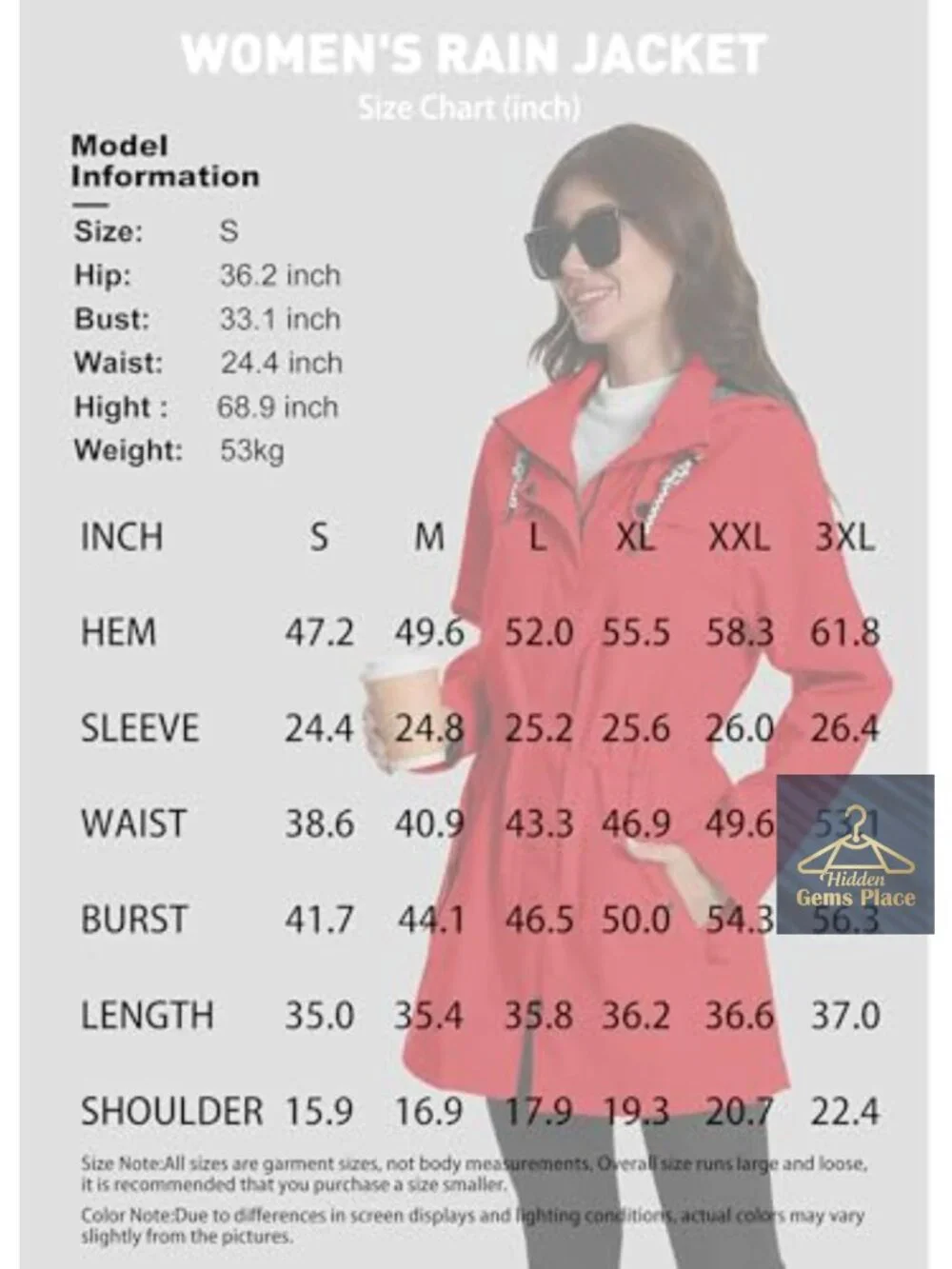 ATLASLAVA Women's Waterproof Long Raincoat Hooded Windbreaker Outdoor Trench